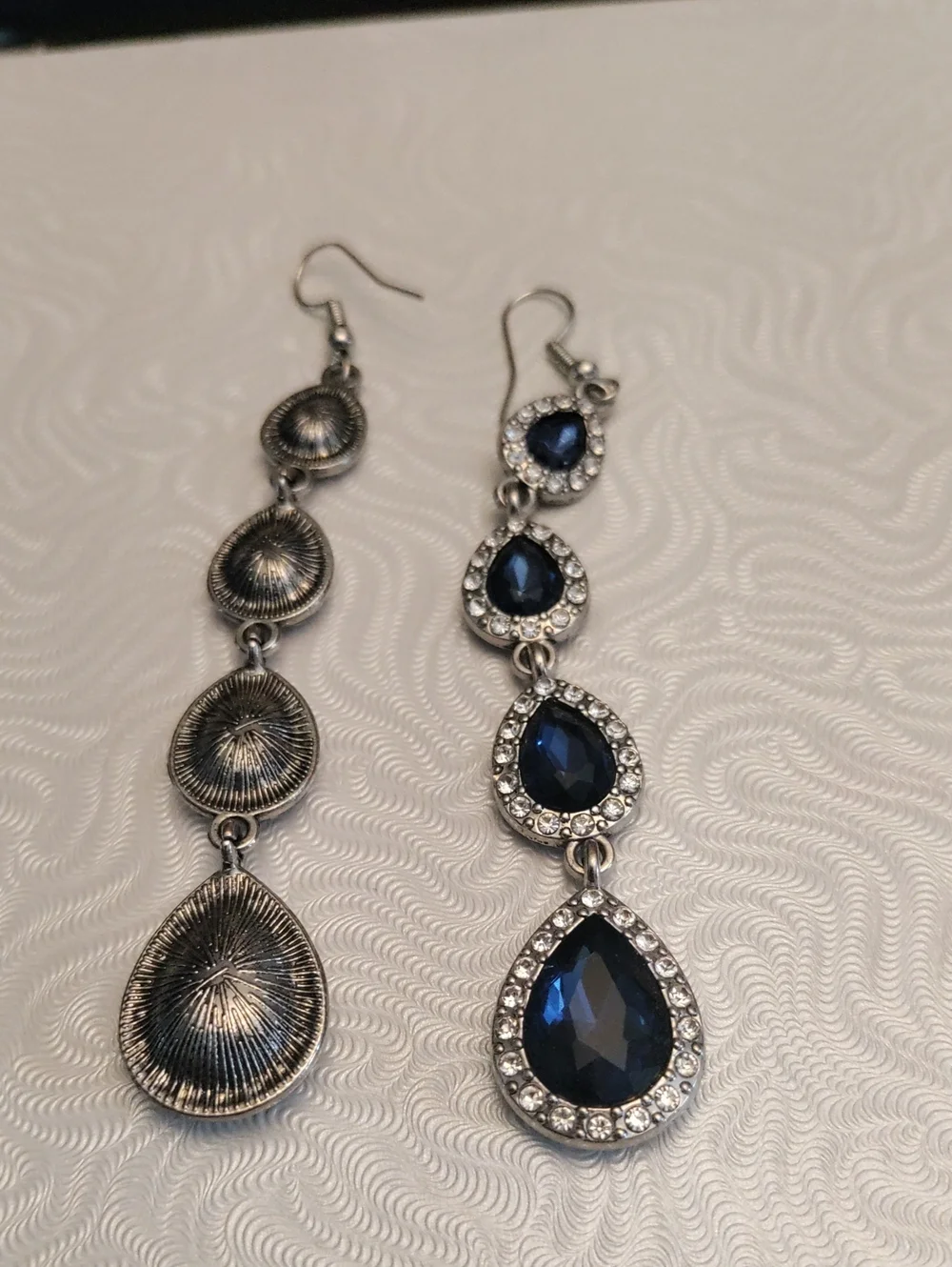 Elegant Blue & Clear Graduated Teardrop Dangle Earrings